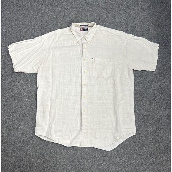 Vintage Chaps Ralph Lauren Linen Blend Shirt Men's Sz Large Pocket Short Sleeve - Picture 1 of 8